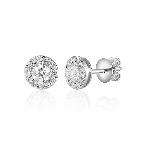 Round Brilliant Cut Diamond With Micro Set Halo Earrings