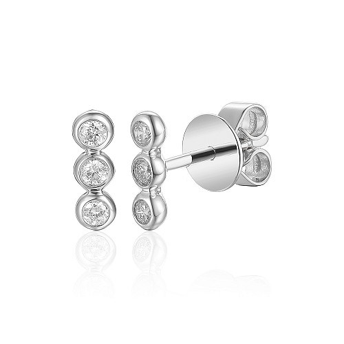 3 Stone Rubover Set Diamond Stud Earrings