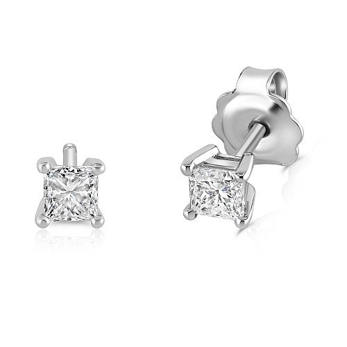 4 Claw Princess Cut Diamond Stud Earring