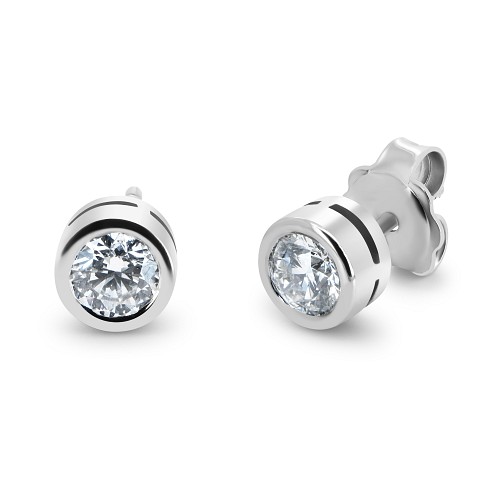 Rubover Round Brilliant Cut Diamond Stud Earring