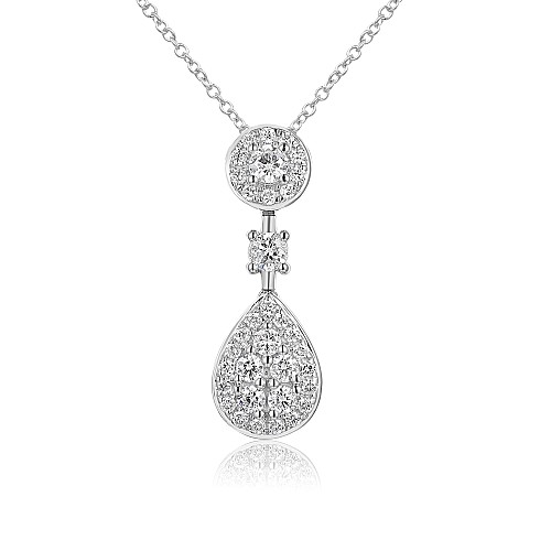 Claw & Micro Set Round Diamond Round And Pear Shape Cluster Necklace
