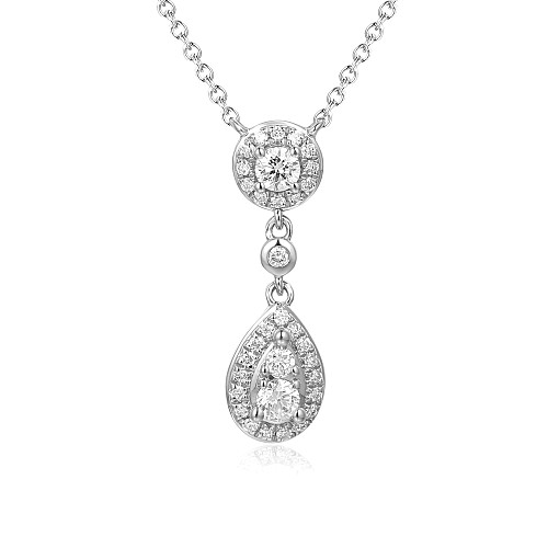 Claw & Micro Set Round Diamond Round And Pear Shape Cluster Necklace