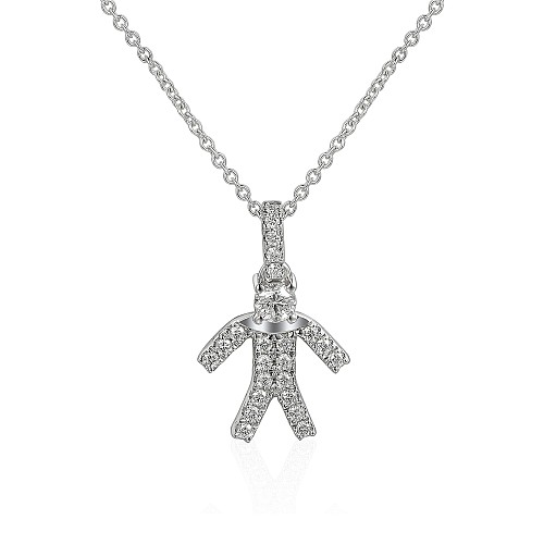 Micro Set Diamond Stickman Charaker Pendant + Chain