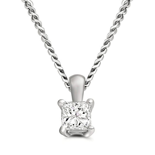 4 Claw Princess Cut Diamond Solitaire Pendant