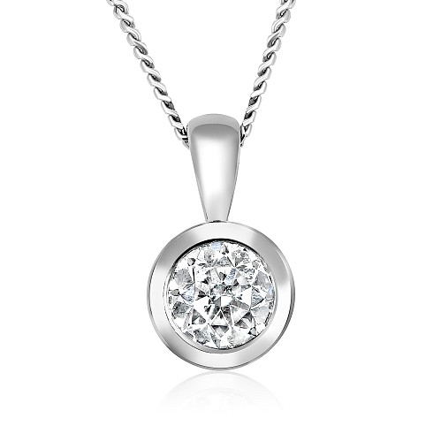 Rubover Round Brilliant Cut Diamond Solitaire Pendant